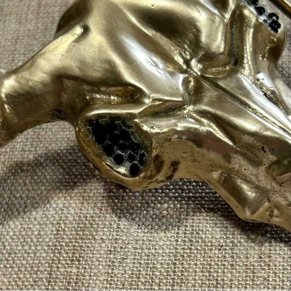 Vintage Longhorn Bull Skull Brass Belt Buckle Black Crystal Eyes - Picture 4 of 13
